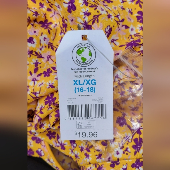 NWT Time and Tru ~ Yellow and Purple Floral Dress ~ Size XL - Picture 7 of 9